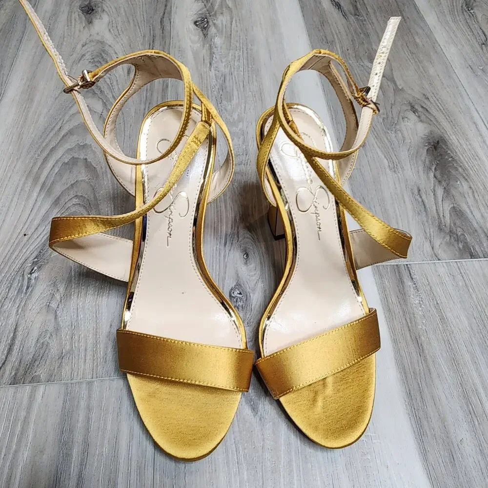 Jessica Simpson Sandals Women's 8M Gold Rayli Ankle Strap Heeled